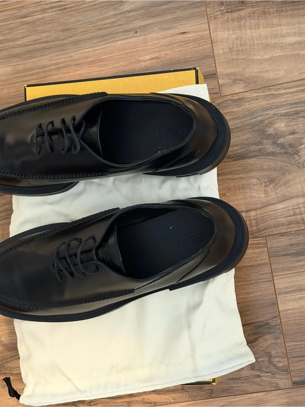 Fendi Black Leather Lace-Up Derby Shoes